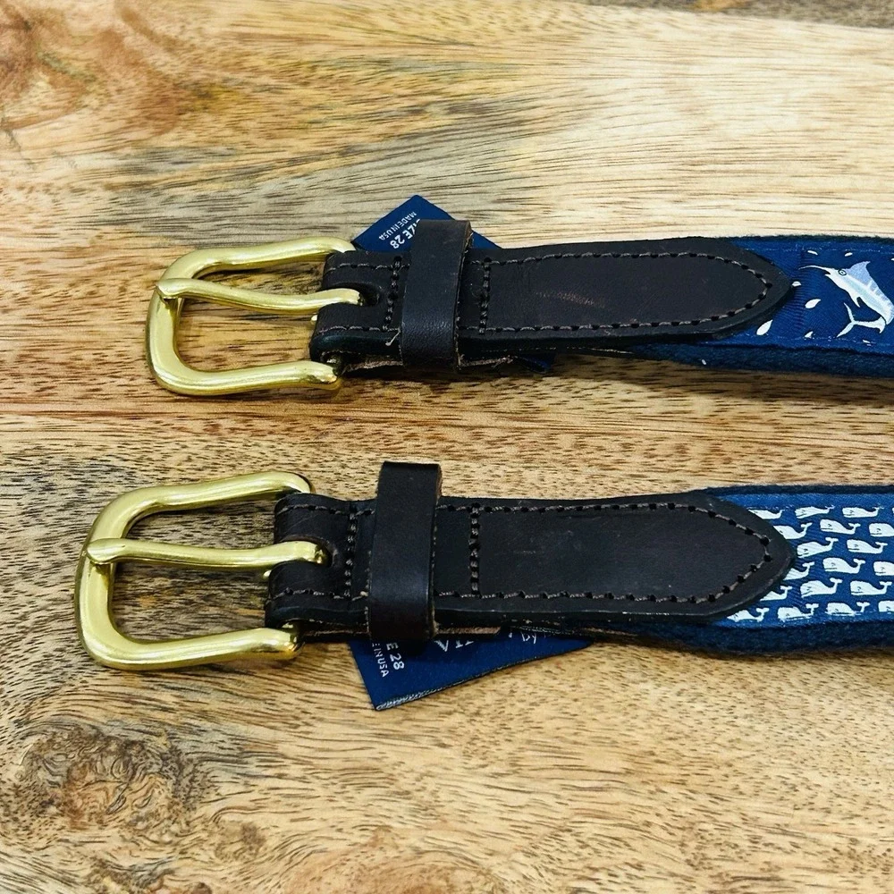 Lot Of 2 Vineyard Vines Belts Canvas Nautical Brown Leather Youth Size 28